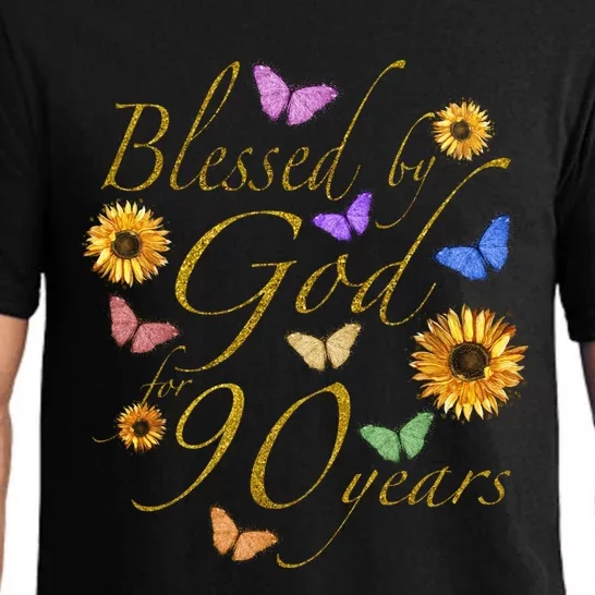 Blessed By God For 90 Year Butterfly Sunflower 90th Birthday Pajama Set