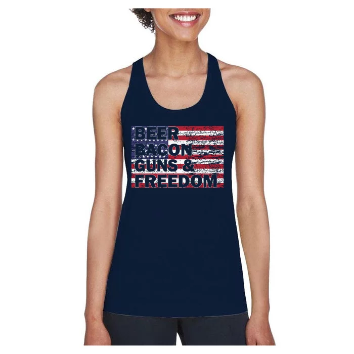 Beer Bacon Guns And Freedom 4th Of July American Flag Women's Racerback Tank