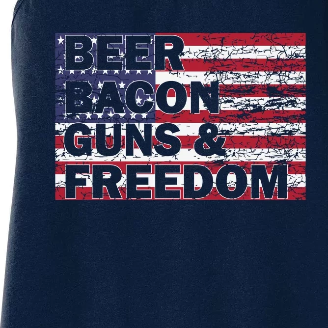 Beer Bacon Guns And Freedom 4th Of July American Flag Women's Racerback Tank