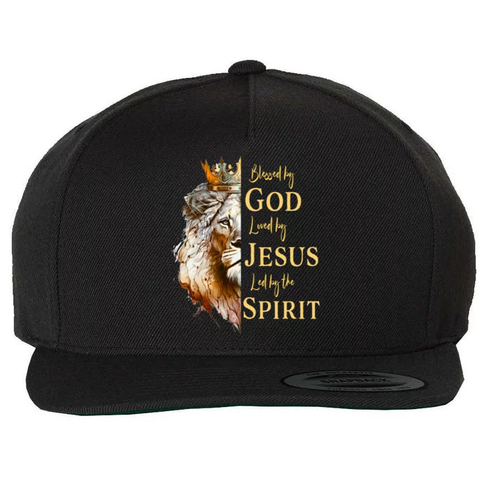 Blessed By God Loved By Jesus Lion Gift Wool Snapback Cap