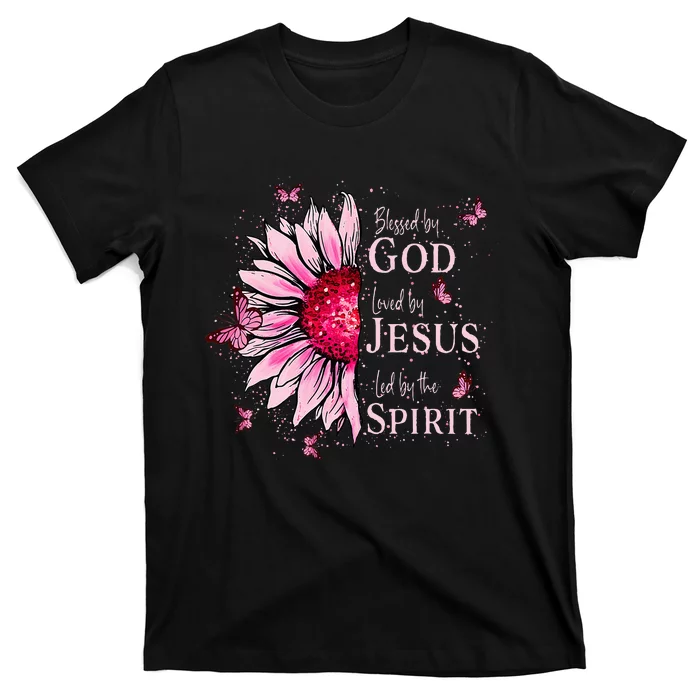 Blessed By God Loved By Jesus Sunflower T-Shirt