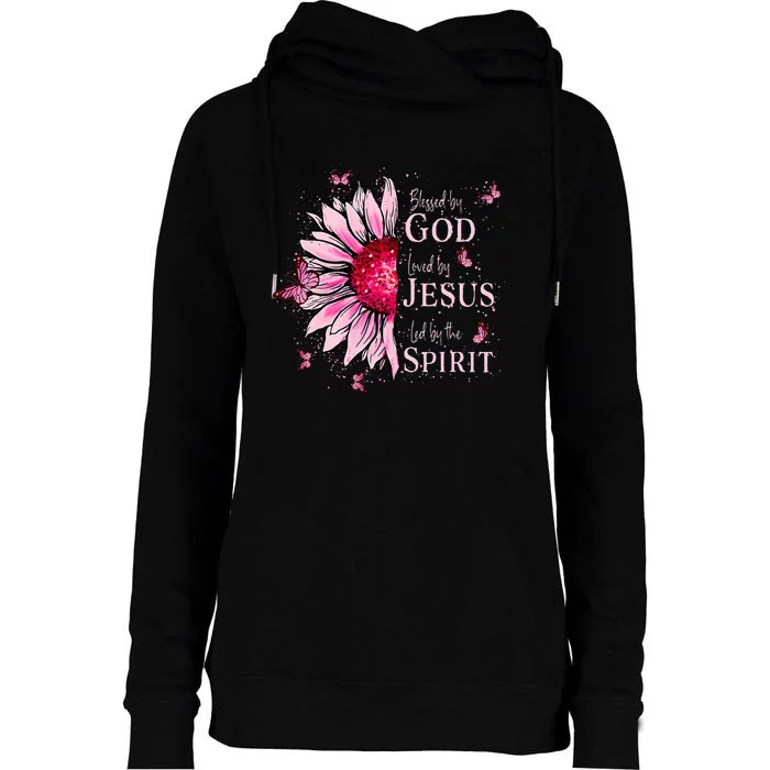 Blessed By God Loved By Jesus Sunflower Womens Funnel Neck Pullover Hood