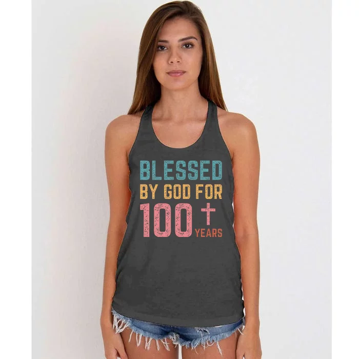 Blessed By God For 100 Years Old Religious Women's Knotted Racerback Tank