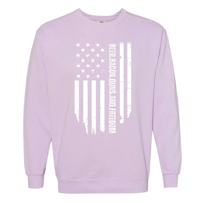 Beer Bacon Guns & Freedom / USA BBQ American Flag Drinking Garment-Dyed Sweatshirt