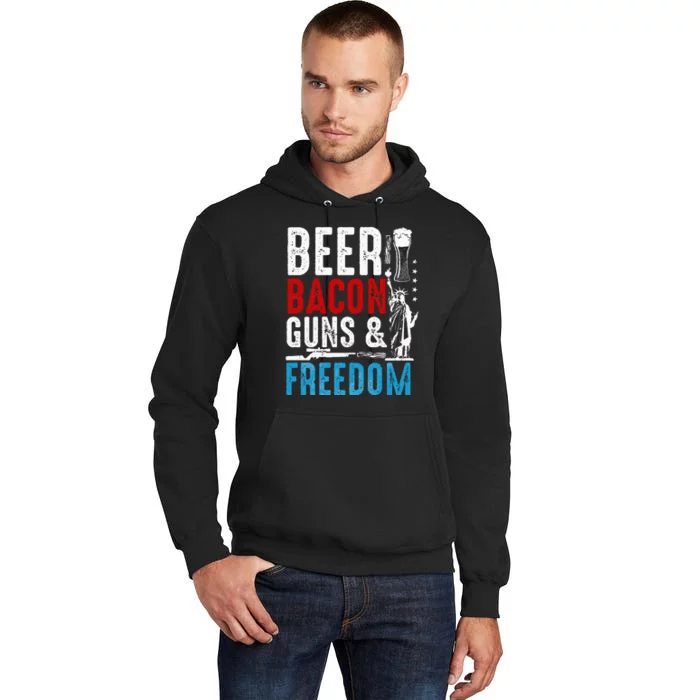 Beer Bacon Guns And Freedom 4th of July Beer Lover Daddy Gif Tall Hoodie