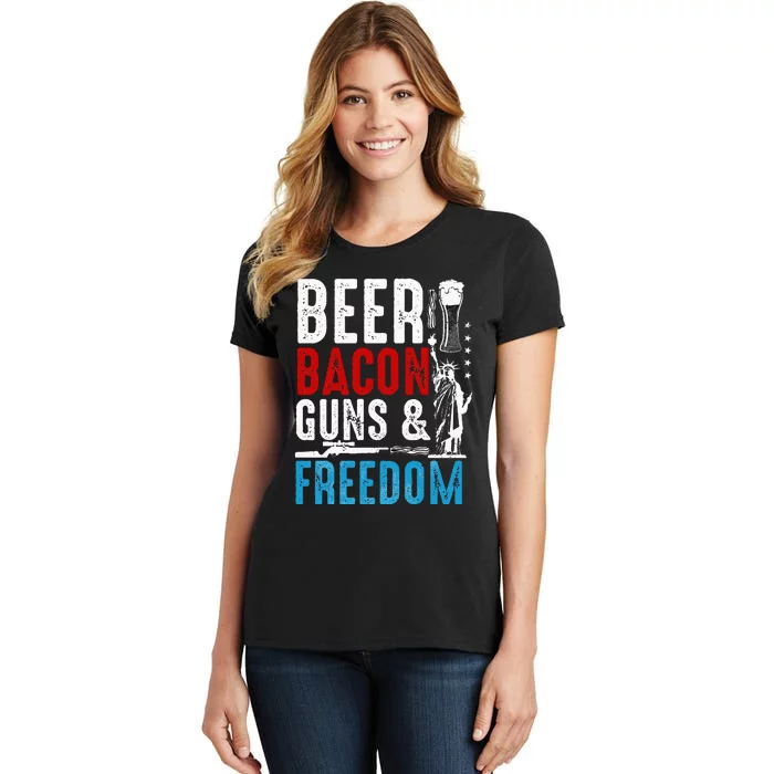 Beer Bacon Guns And Freedom 4th of July Beer Lover Daddy Gif Women's T-Shirt