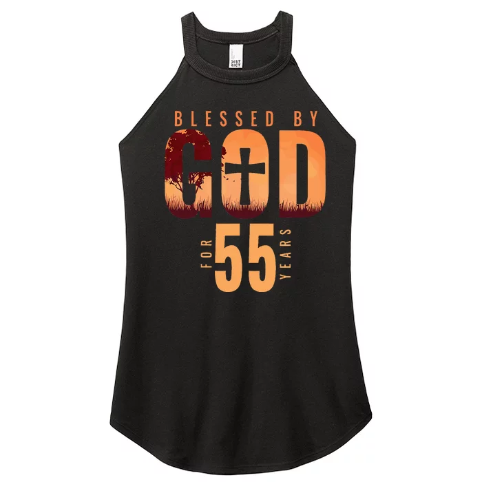 Blessed By God For 55 Years 55th Birthday Religious Theme Women’s Perfect Tri Rocker Tank