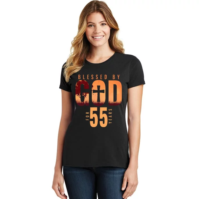 Blessed By God For 55 Years 55th Birthday Religious Theme Women's T-Shirt