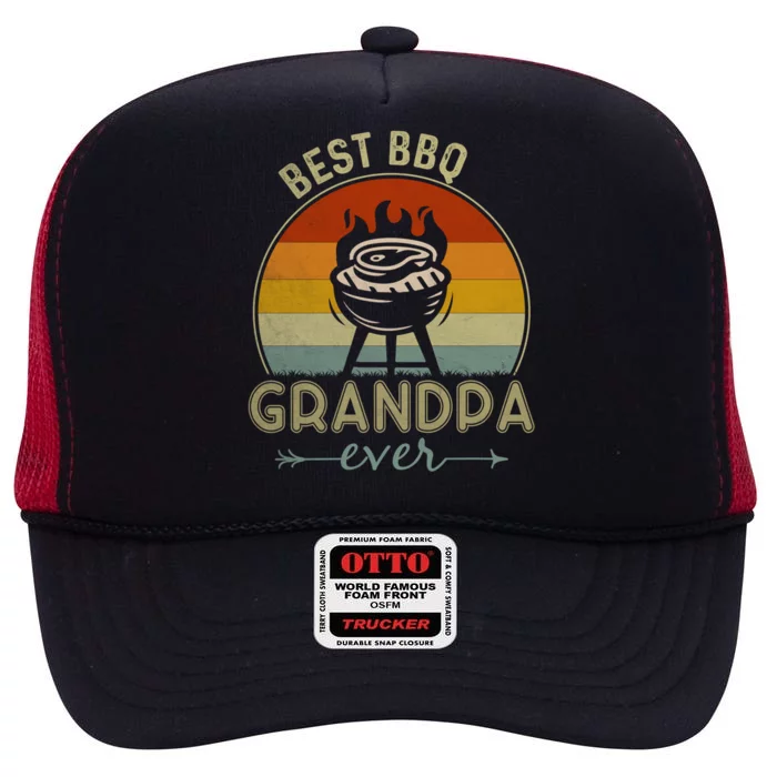 Best Bbq Grandpa Ever Retro Bbq Graphic Father's Day Gift High Crown Mesh Trucker Hat