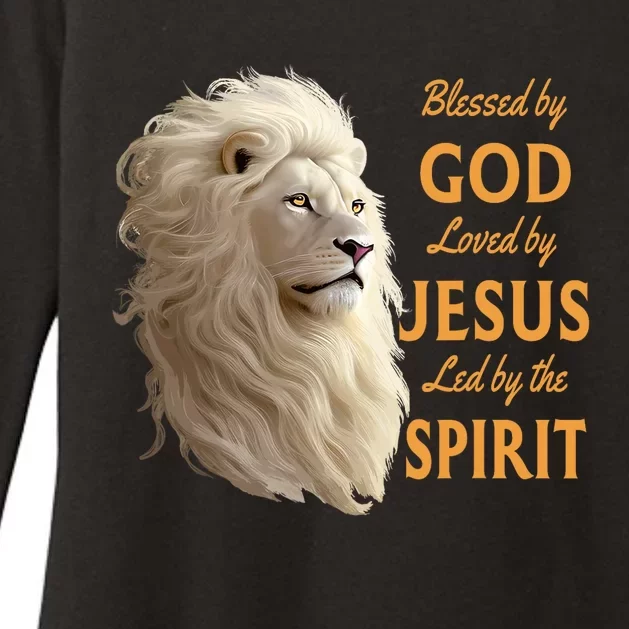 Blessed By God Loved By Jesus Christian Lion Womens CVC Long Sleeve Shirt