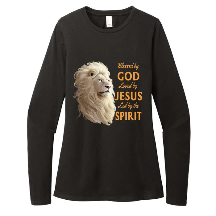 Blessed By God Loved By Jesus Christian Lion Womens CVC Long Sleeve Shirt