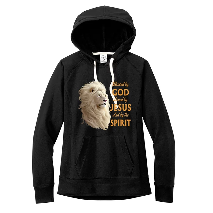 Blessed By God Loved By Jesus Christian Lion Women's Fleece Hoodie