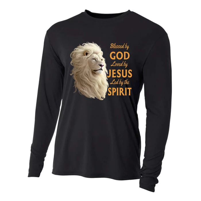 Blessed By God Loved By Jesus Christian Lion Cooling Performance Long Sleeve Crew