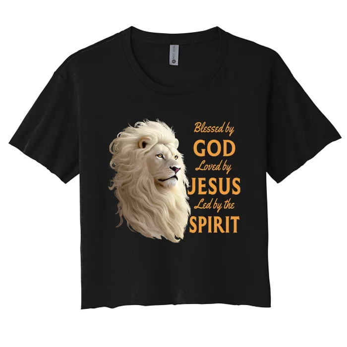 Blessed By God Loved By Jesus Christian Lion Women's Crop Top Tee