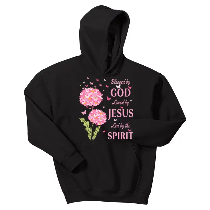 Blessed By God Loved By Jesus Butterfly Dandelion Kids Hoodie