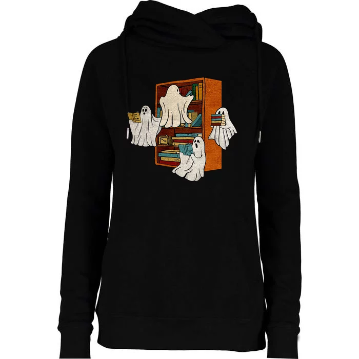 Boo Books Ghost Librarian Halloween Teacher Reading Lover Womens Funnel Neck Pullover Hood