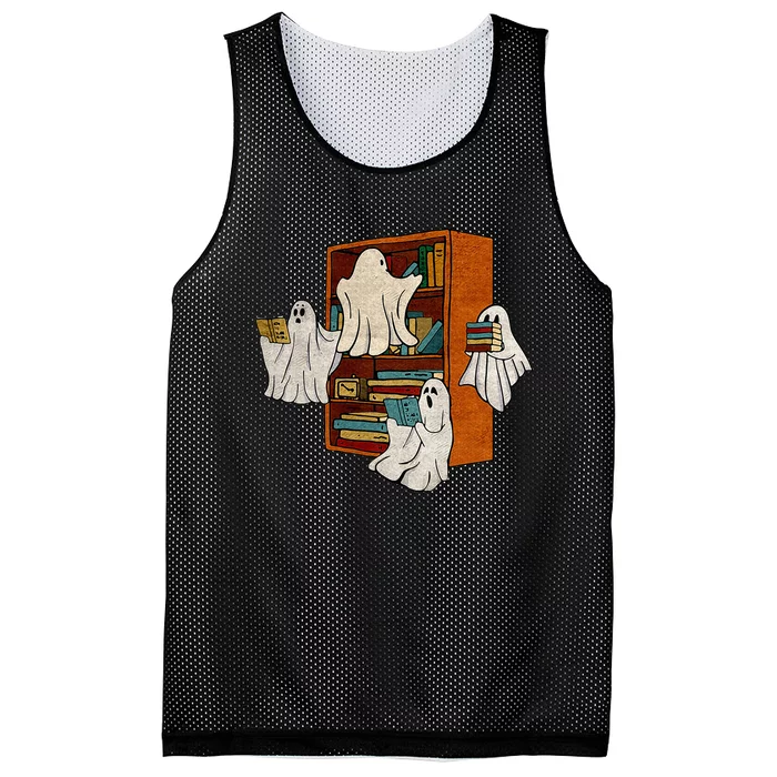 Boo Books Ghost Librarian Halloween Teacher Reading Lover Mesh Reversible Basketball Jersey Tank