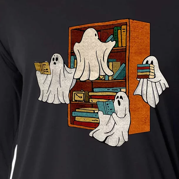 Boo Books Ghost Librarian Halloween Teacher Reading Lover Cooling Performance Long Sleeve Crew