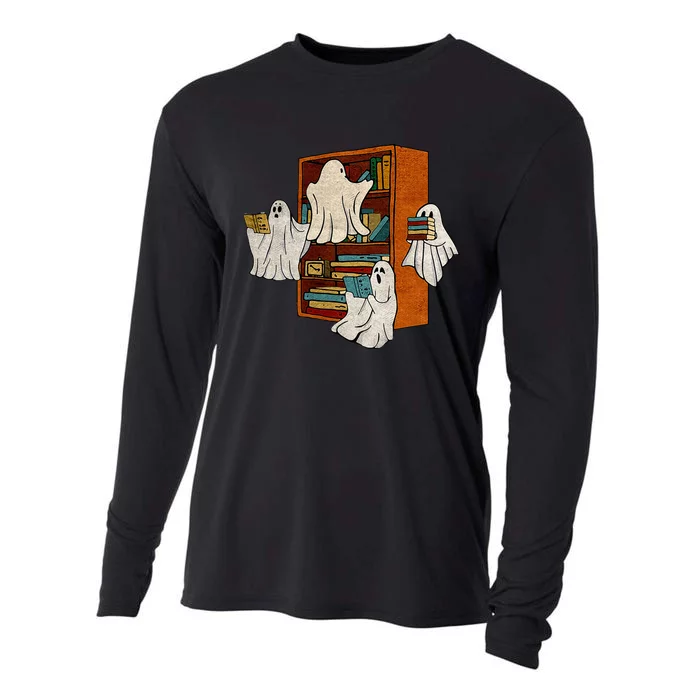 Boo Books Ghost Librarian Halloween Teacher Reading Lover Cooling Performance Long Sleeve Crew