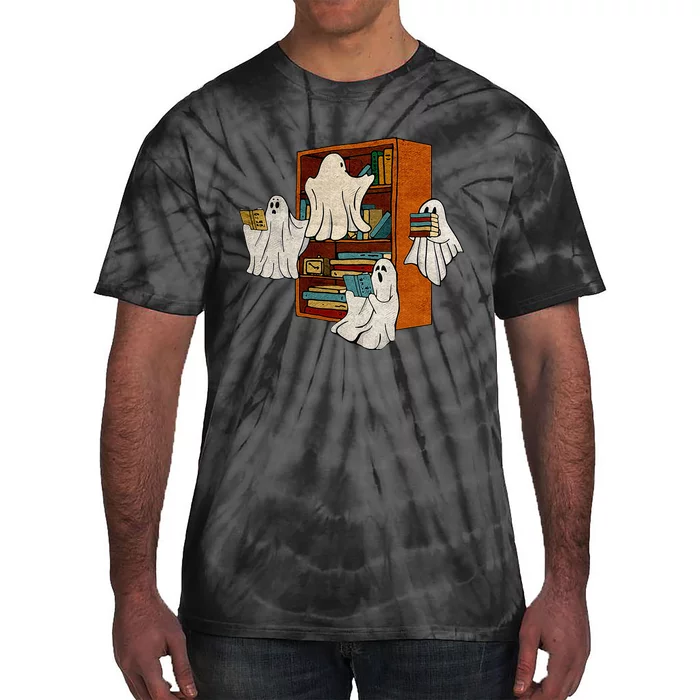 Boo Books Ghost Librarian Halloween Teacher Reading Lover Tie-Dye T-Shirt