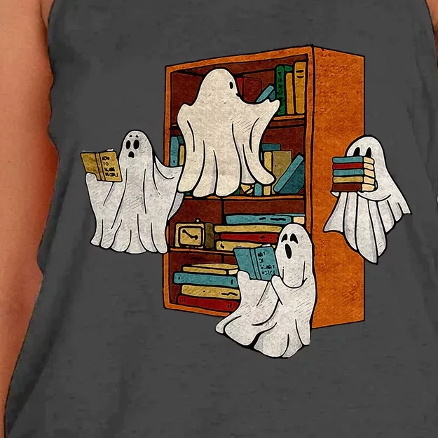 Boo Books Ghost Librarian Halloween Teacher Reading Lover Women's Knotted Racerback Tank