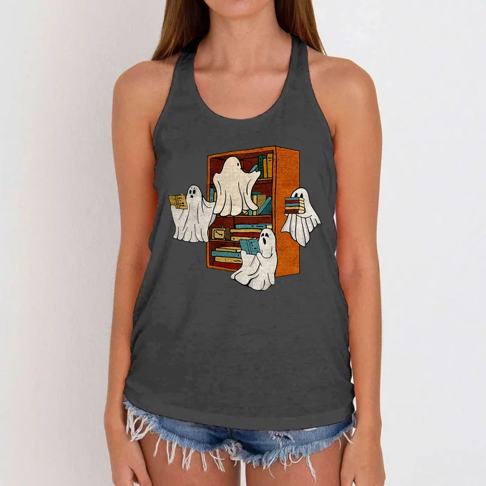 Boo Books Ghost Librarian Halloween Teacher Reading Lover Women's Knotted Racerback Tank