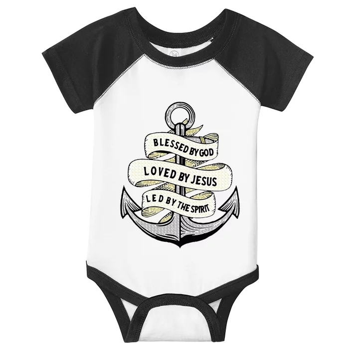 Blessed By God Loved By Jesus Anchor Christian Infant Baby Jersey Bodysuit