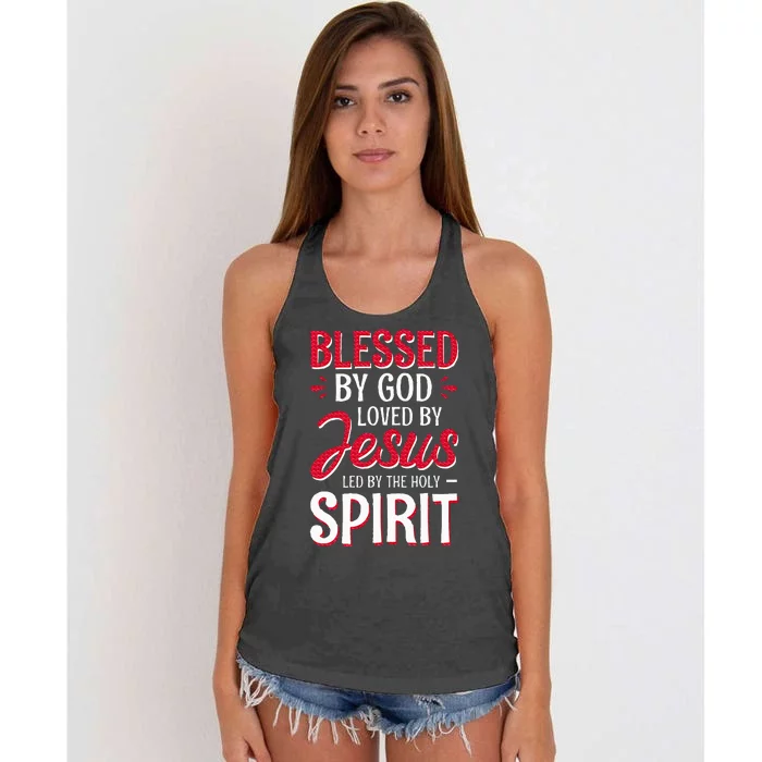 Blessed By God Loved By Jesus Led By The Holy Spirit Women's Knotted Racerback Tank