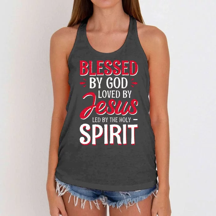 Blessed By God Loved By Jesus Led By The Holy Spirit Women's Knotted Racerback Tank