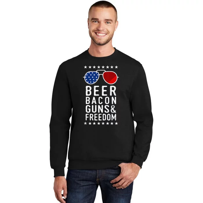 Beer Bacon Guns And Freedom Veteran US Flag 4th Of July Sweatshirt