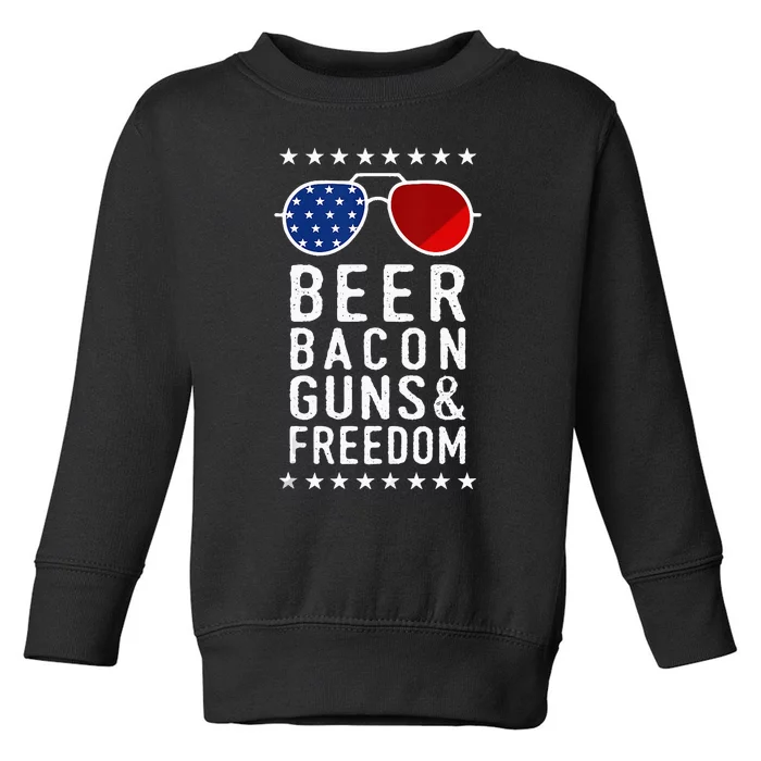 Beer Bacon Guns And Freedom Veteran US Flag 4th Of July Toddler Sweatshirt