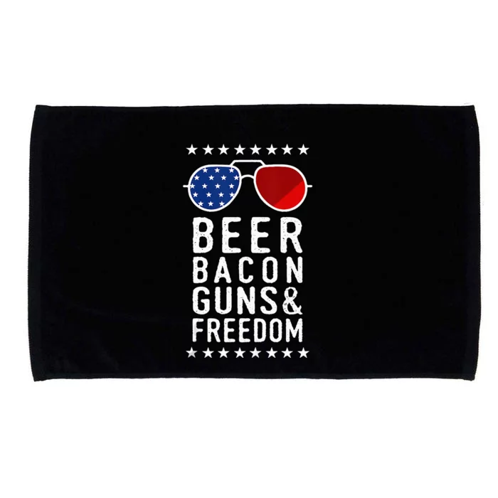 Beer Bacon Guns And Freedom Veteran US Flag 4th Of July Microfiber Hand Towel