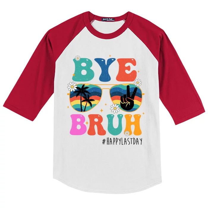 Bye Bruh Happy Last Day Of School Retro Hippie Kids Colorblock Raglan Jersey