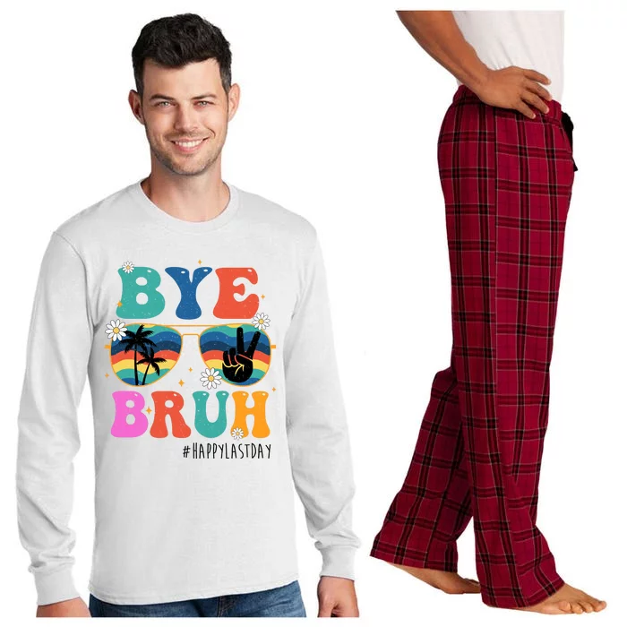 Bye Bruh Happy Last Day Of School Retro Hippie Long Sleeve Pajama Set