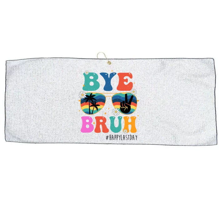 Bye Bruh Happy Last Day Of School Retro Hippie Large Microfiber Waffle Golf Towel