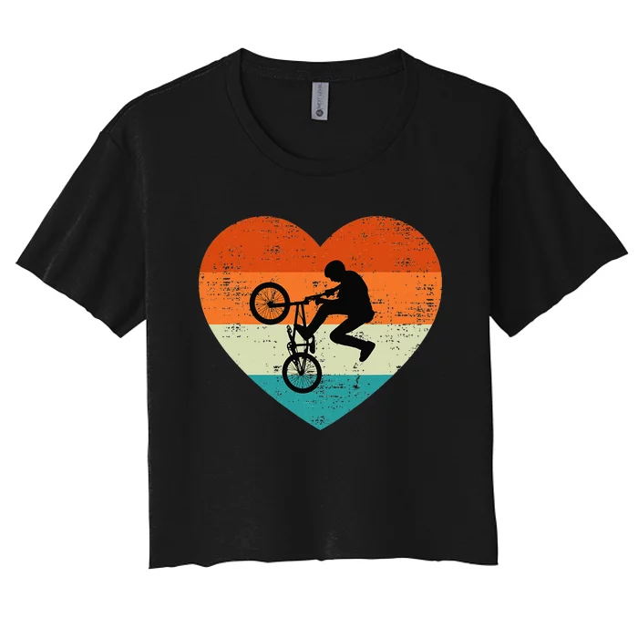 BMX Biker Heart Love Retro Valentines Day Women's Crop Top Tee