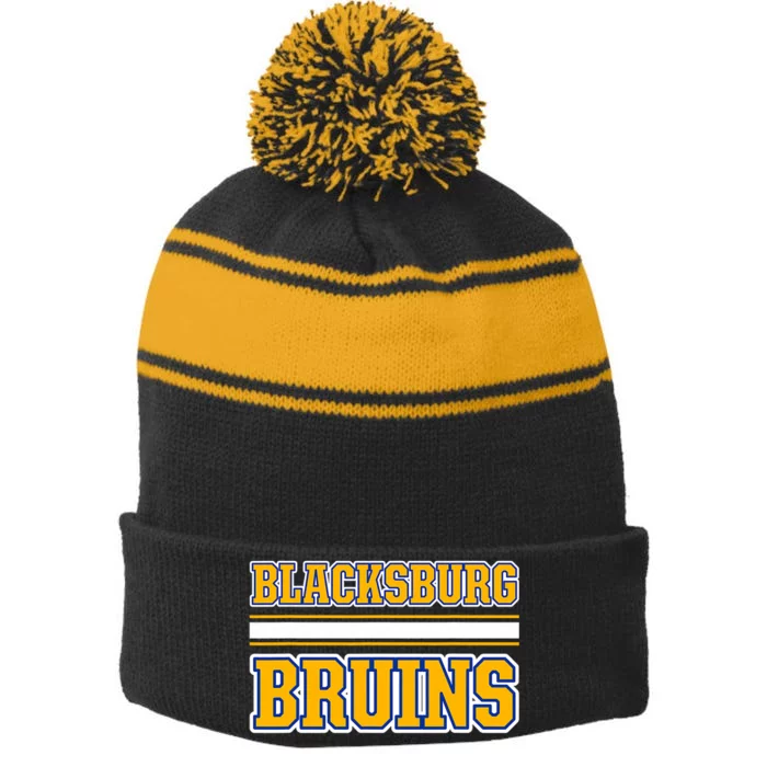 Blacksburg Bruins Horizontal Stripes Stripe Pom Pom Beanie