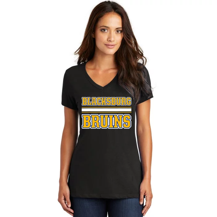 Blacksburg Bruins Horizontal Stripes Women's V-Neck T-Shirt