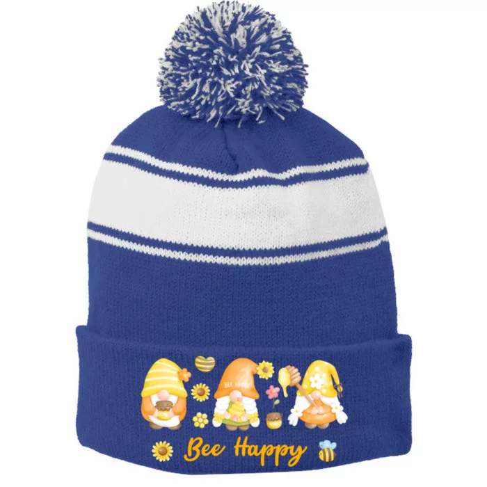 Beekeeping Bee Happy Gnomies Honey Bee Great Gift Stripe Pom Pom Beanie