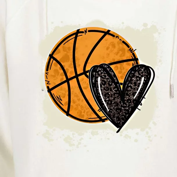 Bleached Basketball Heart Game Day Vibes Basketball Mom Life Gift Womens Funnel Neck Pullover Hood