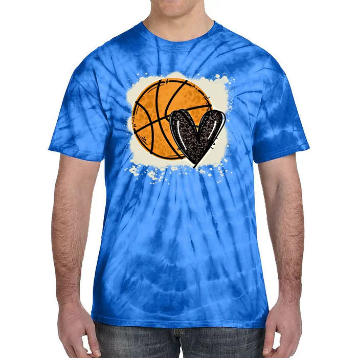 Bleached Basketball Heart Game Day Vibes Basketball Mom Life Gift Tie-Dye T-Shirt