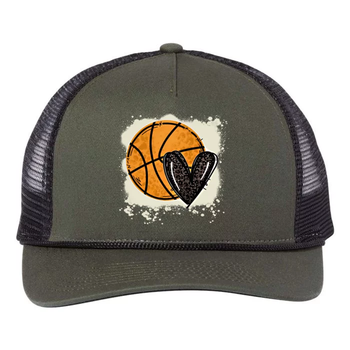 Bleached Basketball Heart Game Day Vibes Basketball Mom Life Gift Retro Rope Trucker Hat Cap