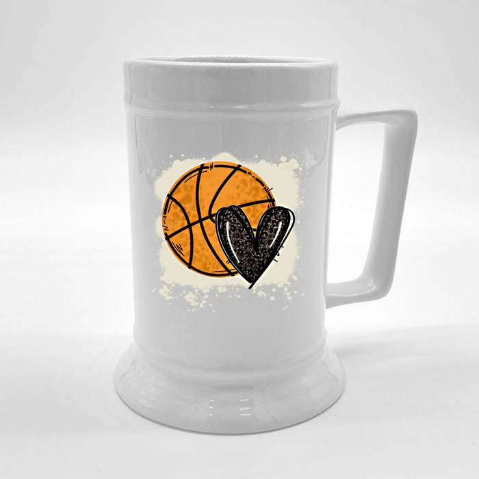 Bleached Basketball Heart Game Day Vibes Basketball Mom Life Gift Front & Back Beer Stein