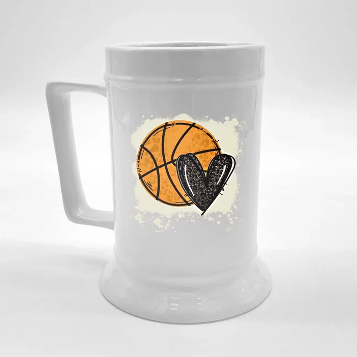 Bleached Basketball Heart Game Day Vibes Basketball Mom Life Gift Front & Back Beer Stein