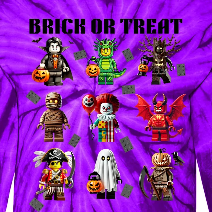 Building Bricks Halloween Brick Or Treat Costume Monsters Tie-Dye Long Sleeve Shirt