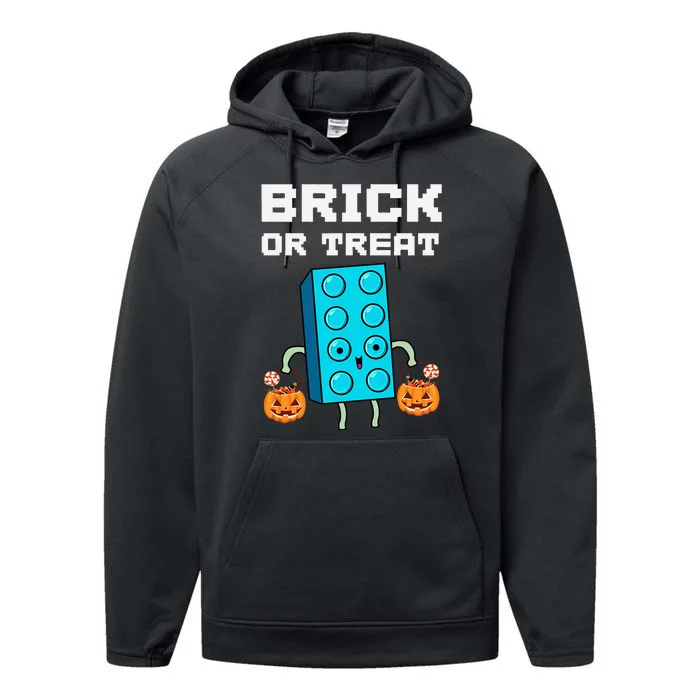 Block Building Halloween Brick Or Treat Master Builder Performance Fleece Hoodie