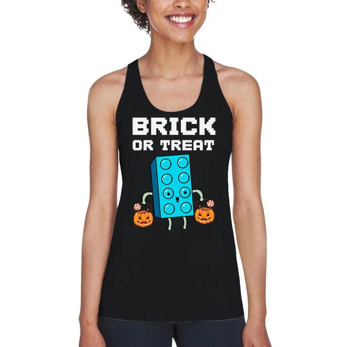 Block Building Halloween Brick Or Treat Master Builder Women's Racerback Tank