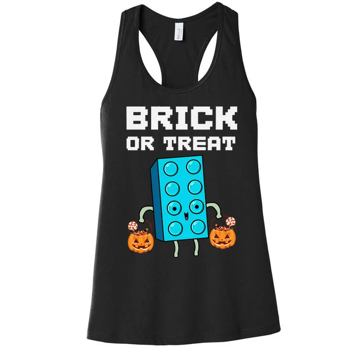 Block Building Halloween Brick Or Treat Master Builder Women's Racerback Tank