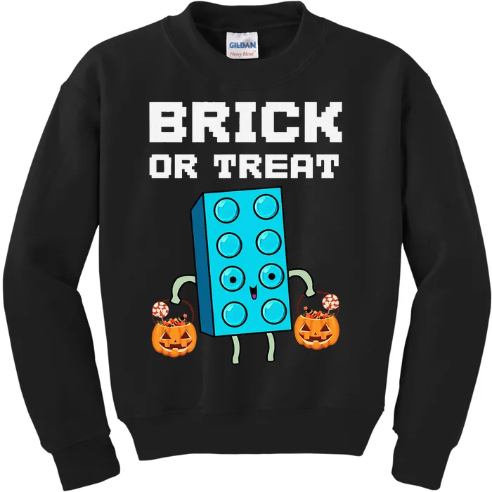 Block Building Halloween Brick Or Treat Master Builder Kids Sweatshirt