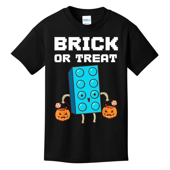 Block Building Halloween Brick Or Treat Kids Master Builder Kids T-Shirt